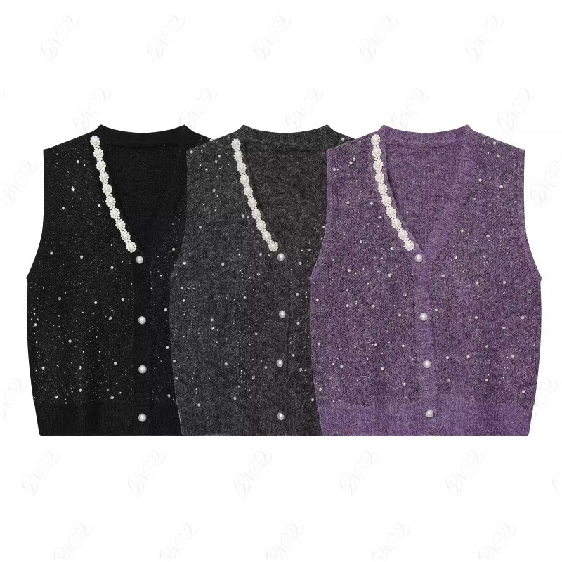 Áo Vest Top Phái Nam Phong Cách Hiện Đại, Cổ Chữ V Đính Kim Sa Lấp Lánh