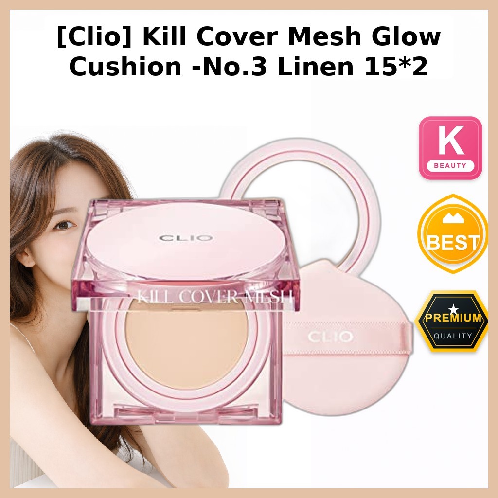 [Clio] Kill Cover Mesh Glow Cushion -No.3 Linen 15 * 2 / Kem nền đệm Hàn Quốc / Hoàn thiện rạng rỡ c