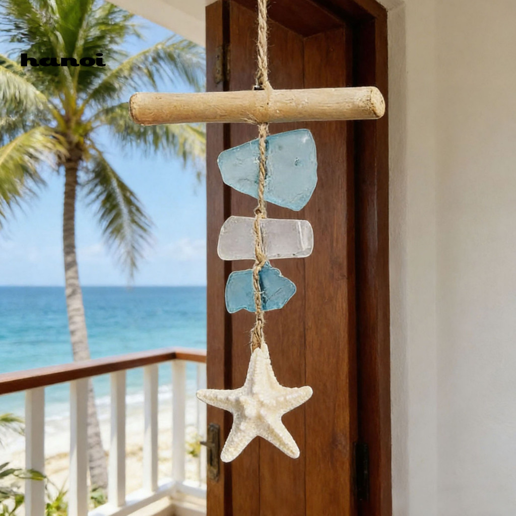 HAN _ Sea Glass Wall Decor Blue Ocean Glass Art Handmade Bohemian Sea Glass Starfish Treo tường tran