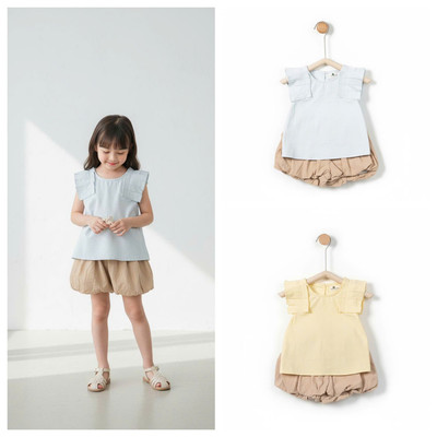 Bộ sát nách chân váy bí, thô sơ mi LITIBABY bé gái mùa hè size 2 đến 6 tuổi VT04