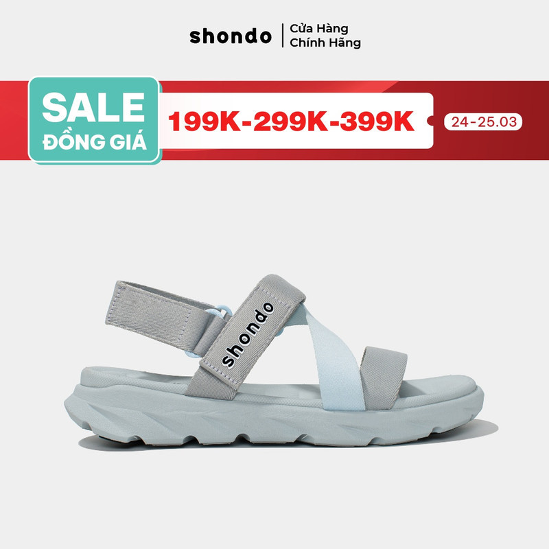 Giày Sandals Nam Nữ Shondo F6 Sport Đế Xám Phối Quai Xanh Da Trời F6S2030