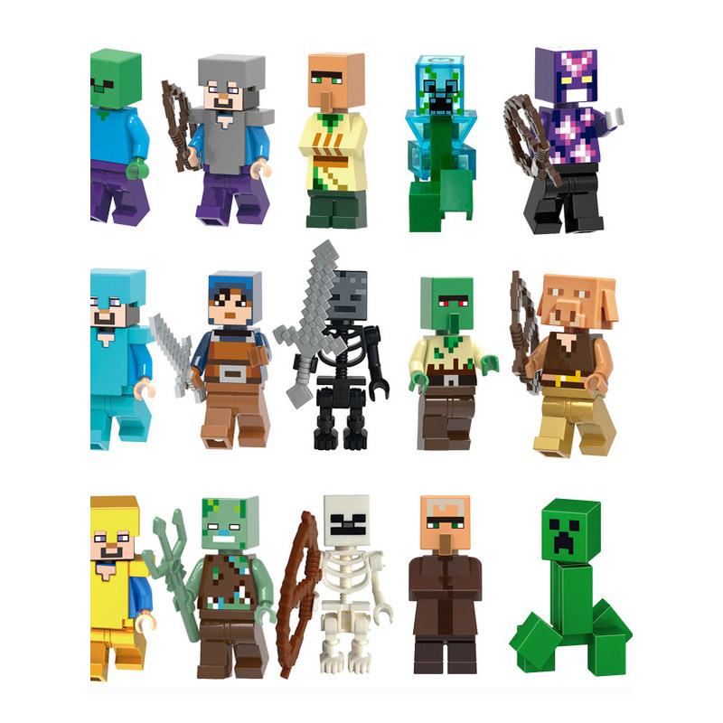 Minecraft Minifigures Tương Thích Lego Lắp Ráp Khối Xây Dựng Đồ Chơi Dân Làng Steve Zombie Reptier M