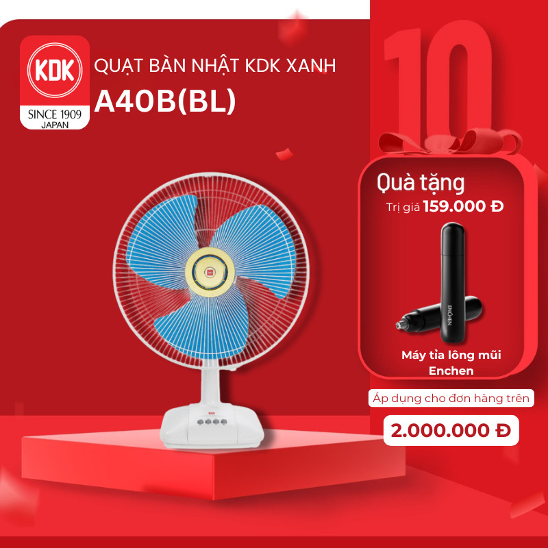 Quạt bàn Nhật 3 mức gió KDK xanh A40B (BL) - Bảo hành chính hãng 12 tháng