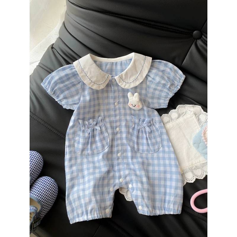 Summer Thin Blue Plaid Baby Girl Clothes Newborn Onesie Baby or1z