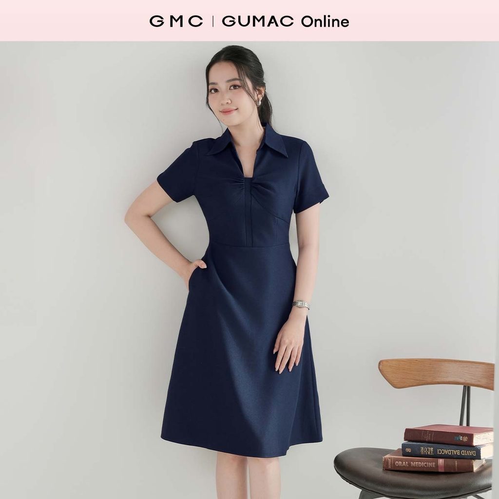 Đầm nữ dáng A kiểu cổ tim tay ngắn hai lớp túi sườn thời trang GUMAC DF08037