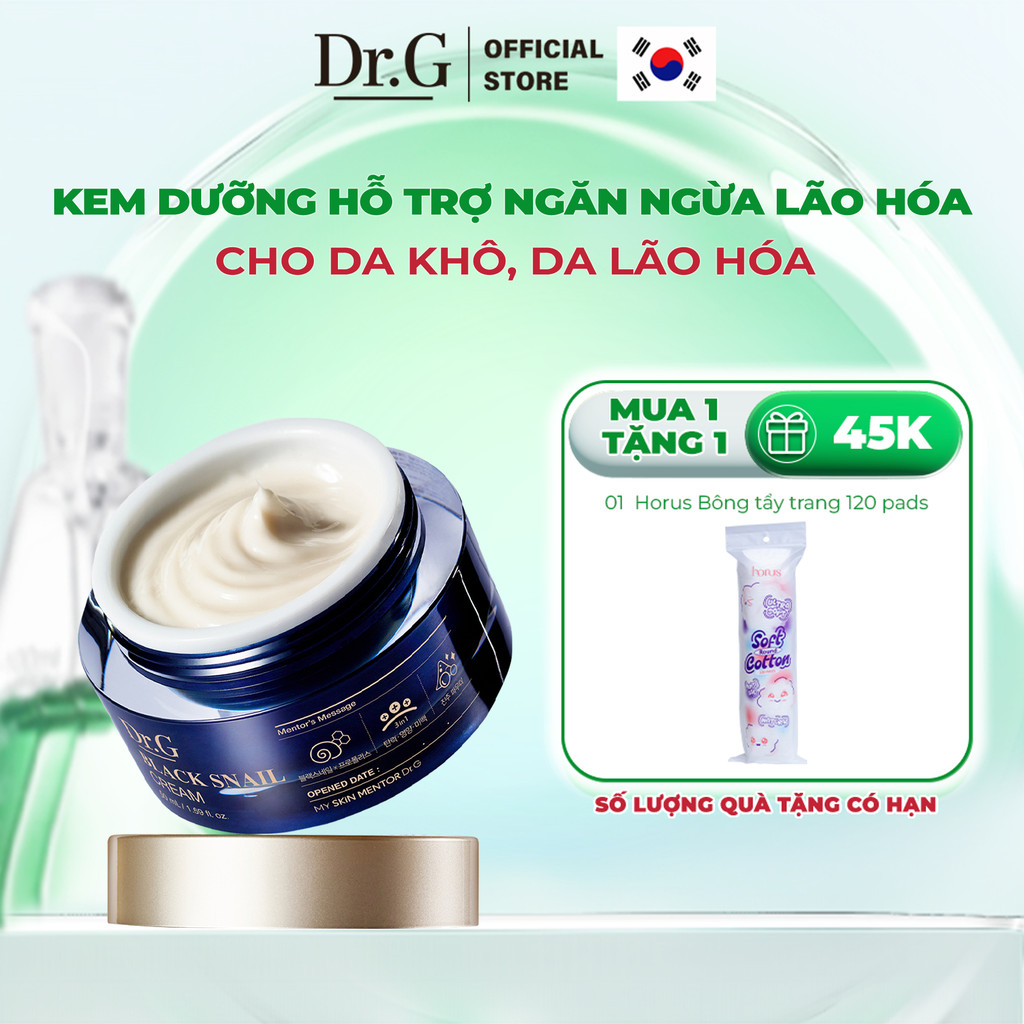 Kem Dưỡng Da Săn Chắc Ngừa Lão Hóa Chuyên Sâu Dr.G Black Snail Cream 50ml Chứa Tinh Chất Ốc Sên Đen 
