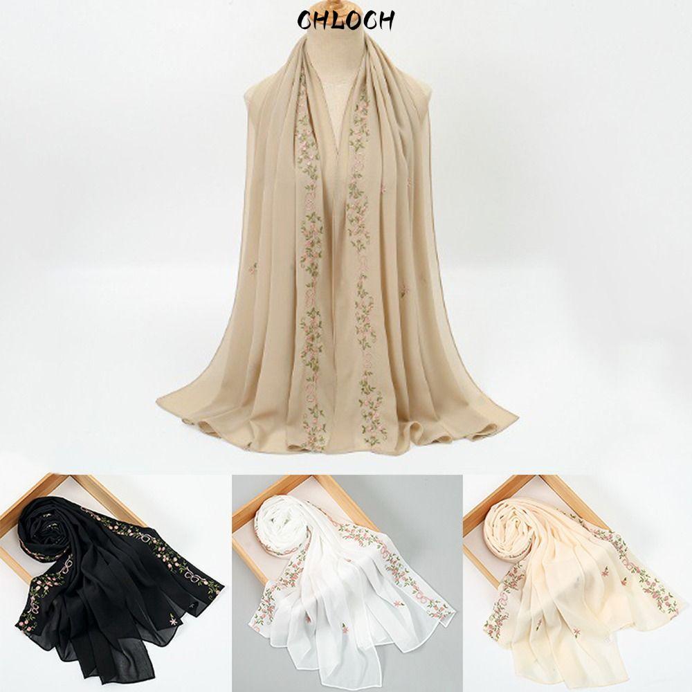 Khăn Hijab Femmes Ramadan, Chất liệu voan với ren, hoạ tiết thêu hoa, phù hợp mùa hè và sự kiện