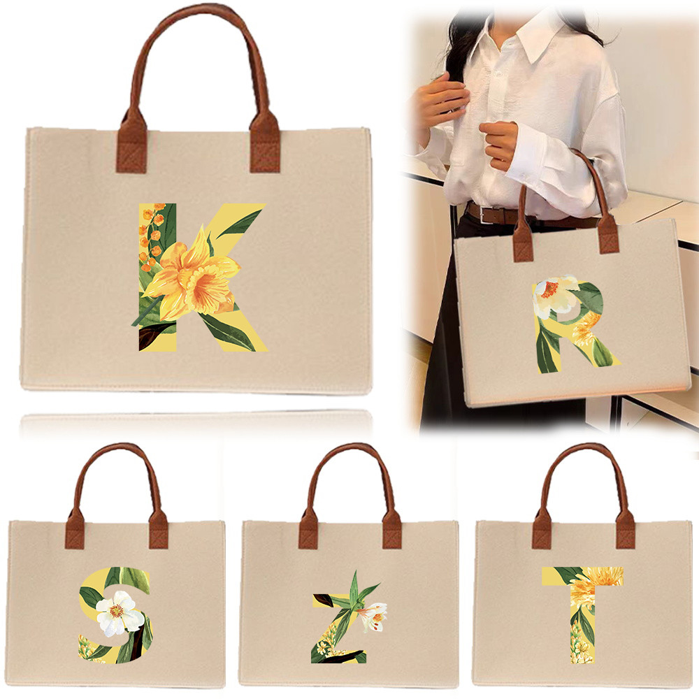 Felt tote bag Exquisite print In stock Thickened 【Lowest price】 Commuter shopping bag Large capacity