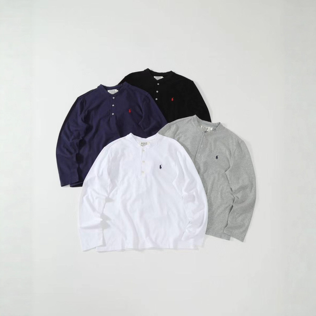 P456 RL Classic Embroidered Couple Casual Retro Lapel POLO Shirt Long Sleeve T Couple's Base Layer S