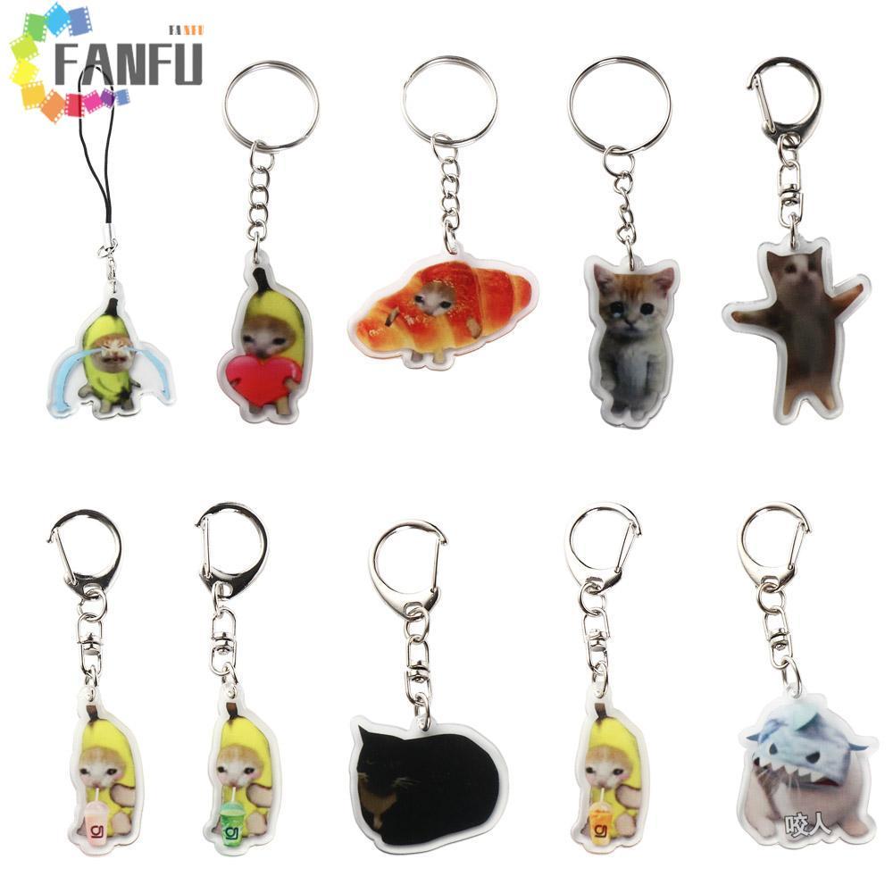 FANFUZOUZU Happy Banana Cat Móc khóa, Móc khóa Mặt dây chuyền Banana Cat Dây chuyền điện thoại di độ