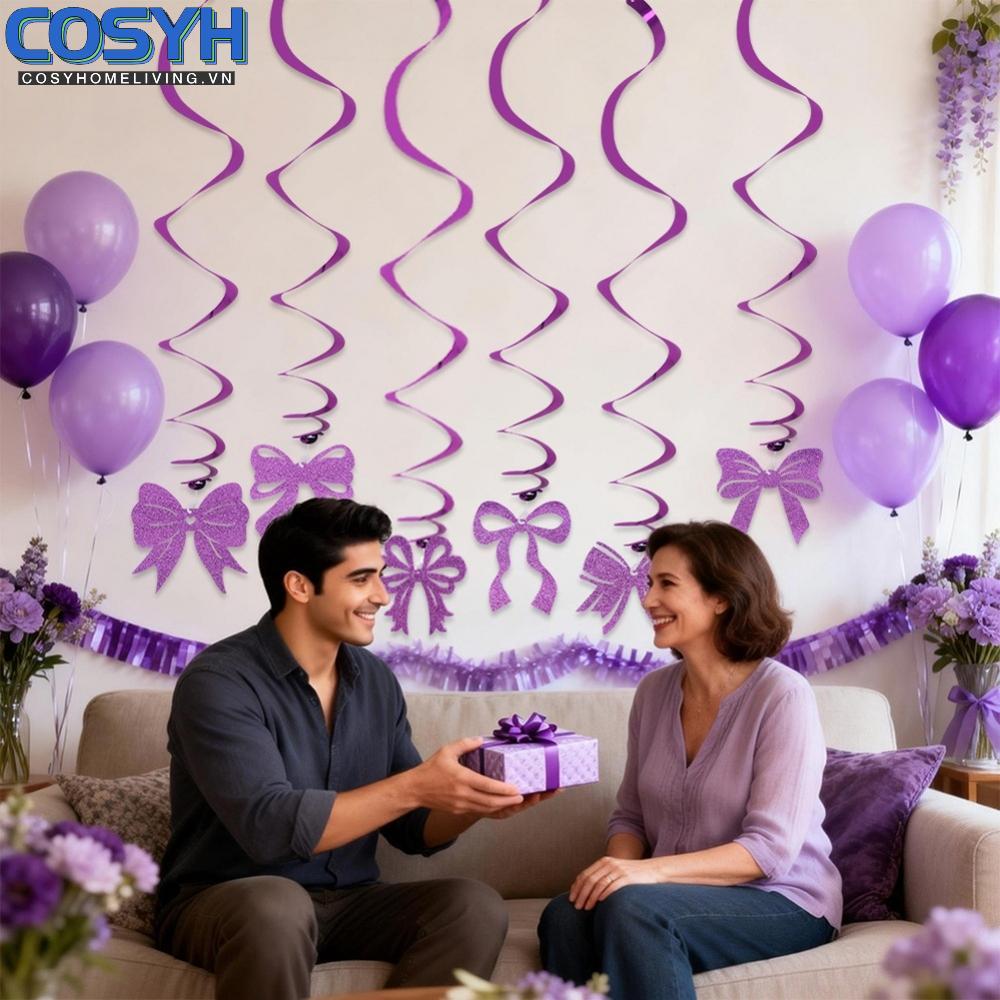 <cosyh>mothers day party decorations spiral bow hanging ornaments 6 pack pet foil