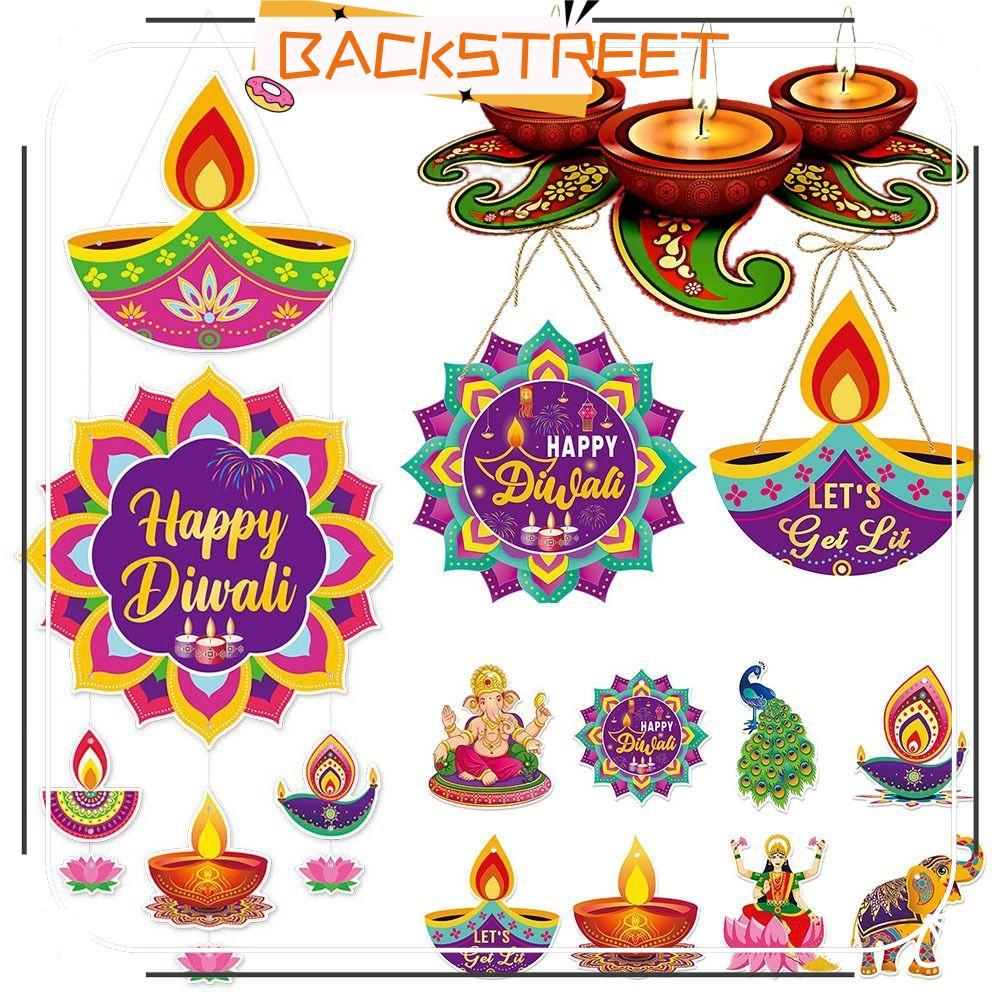 BACKSTREET Diwali Cửa Treo Mặt Dây, Happy Diwali Giấy Diwali Treo Đồ Trang Trí, Đồ Trang Trí Tường D