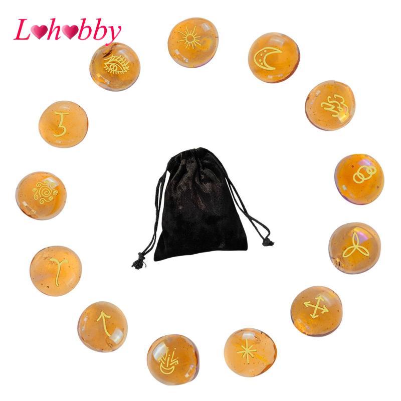 13x Runes Set Công cụ giải phẫu Túi dây rút Thủy tinh Runes Món quà phù thủy