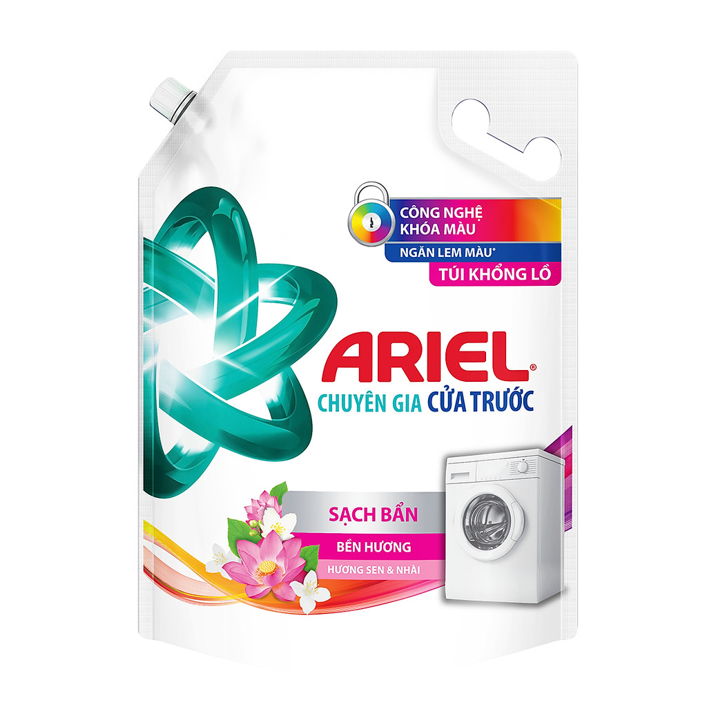 Nước Giặt ARIEL Cửa Trước Bền Màu Hương Sen Nhài Túi 3.7 KG