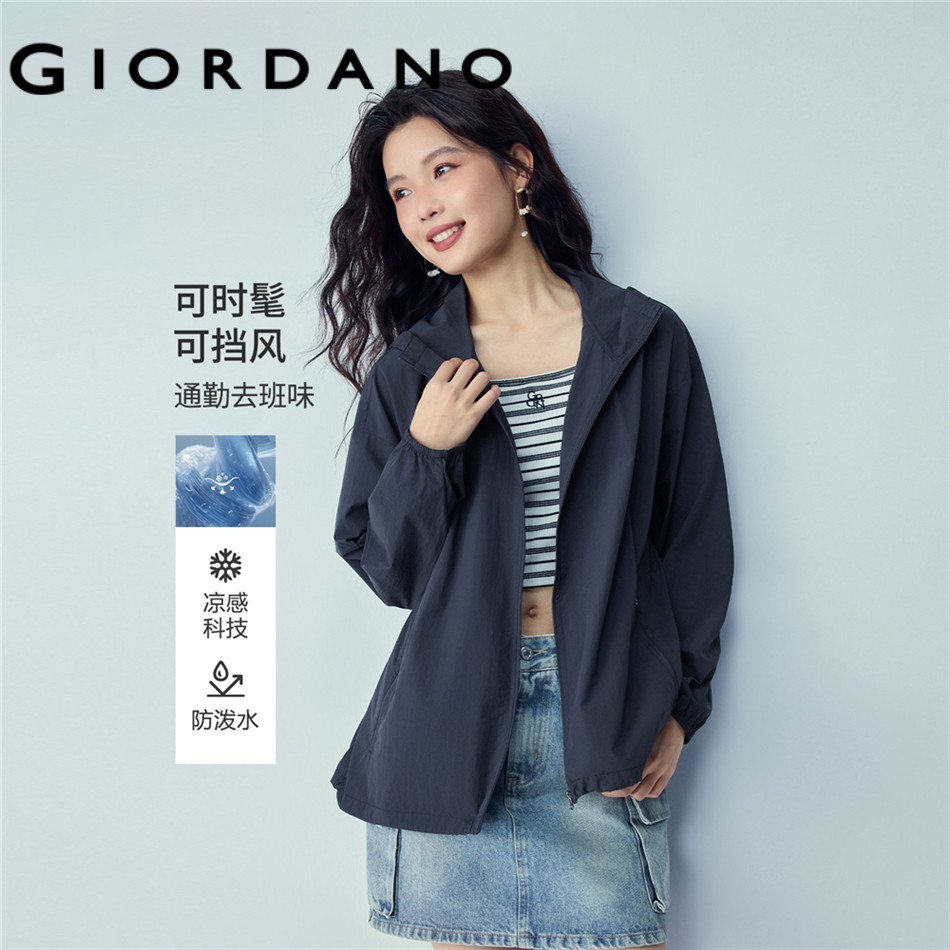 GIORDANO WOMEN Cooling waterproof hooded windbreaker 05376079