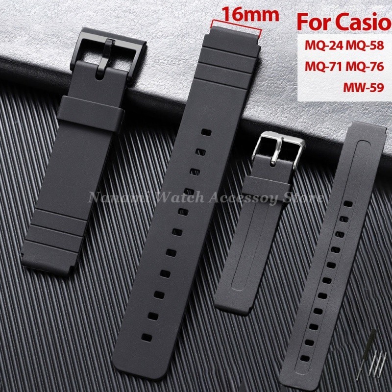 Dây đeo đồng hồ silicon bằng nhựa lồi 16mm cho Casio MQ-24 MQ-58 MQ-71 MQ-76 MW-59 Dây đeo đồng hồ k
