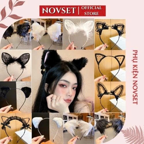 Băng Đô Mèo LASSY Bờm Tóc Hình Tai Mèo Phối Lông Chuông Gợi Cảm new6