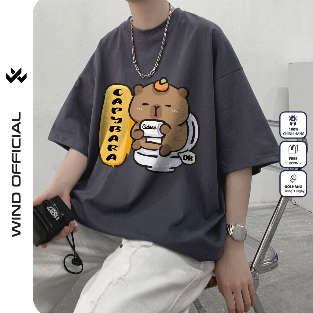 Áo Thun Unisex Wind Clothing Form Rộng Tay Lỡ CapyBara WC 100% cotton  Mặc Mát, Dễ Phối