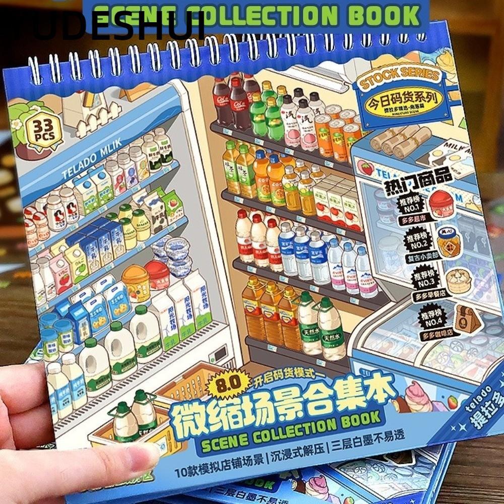 Nhãn dán cảnh cửa hàng YudhUI, Nhãn dán phong cảnh PET cỡ lớn, Dễ thương 10 cảnh 33 tờ Nhãn dán xếp 