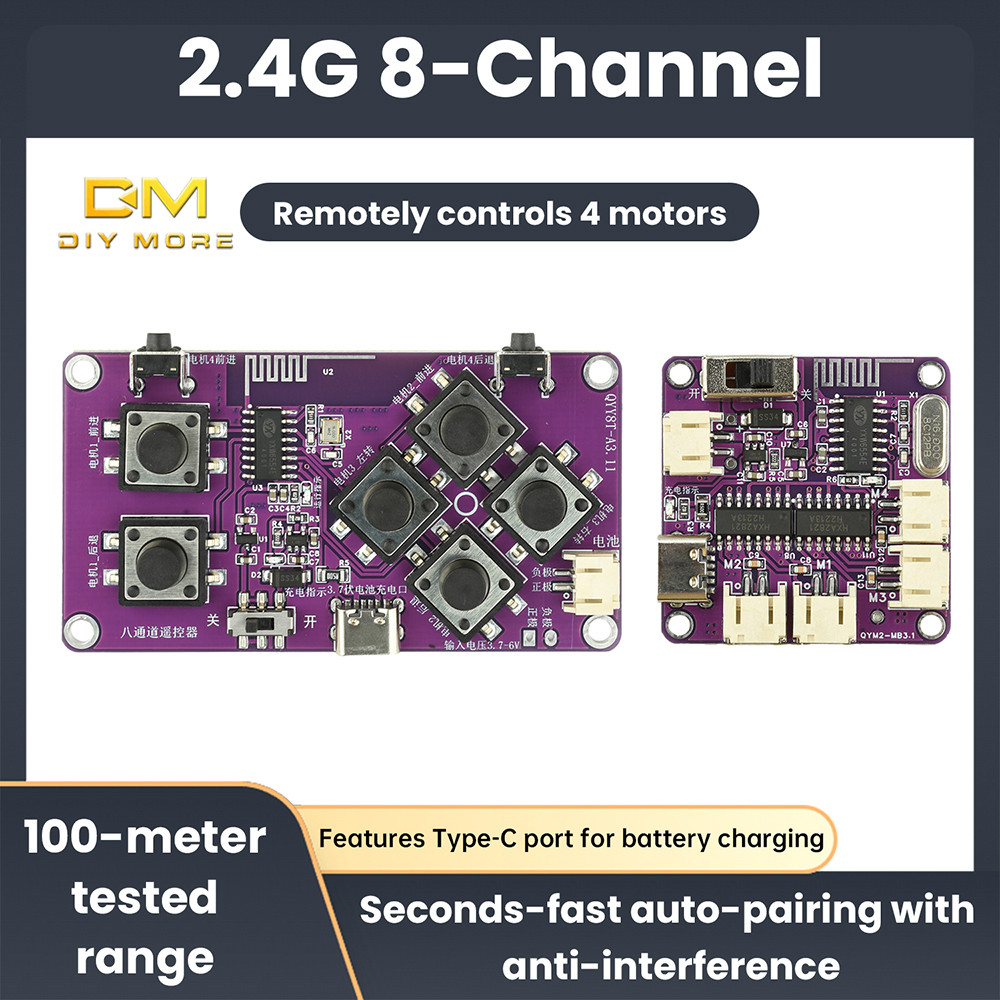 DIYMORE 2.4G Bộ mô-đun thu điều khiển từ xa ô tô 8 kênh có thể sạc lại DIYMORE 2.4G