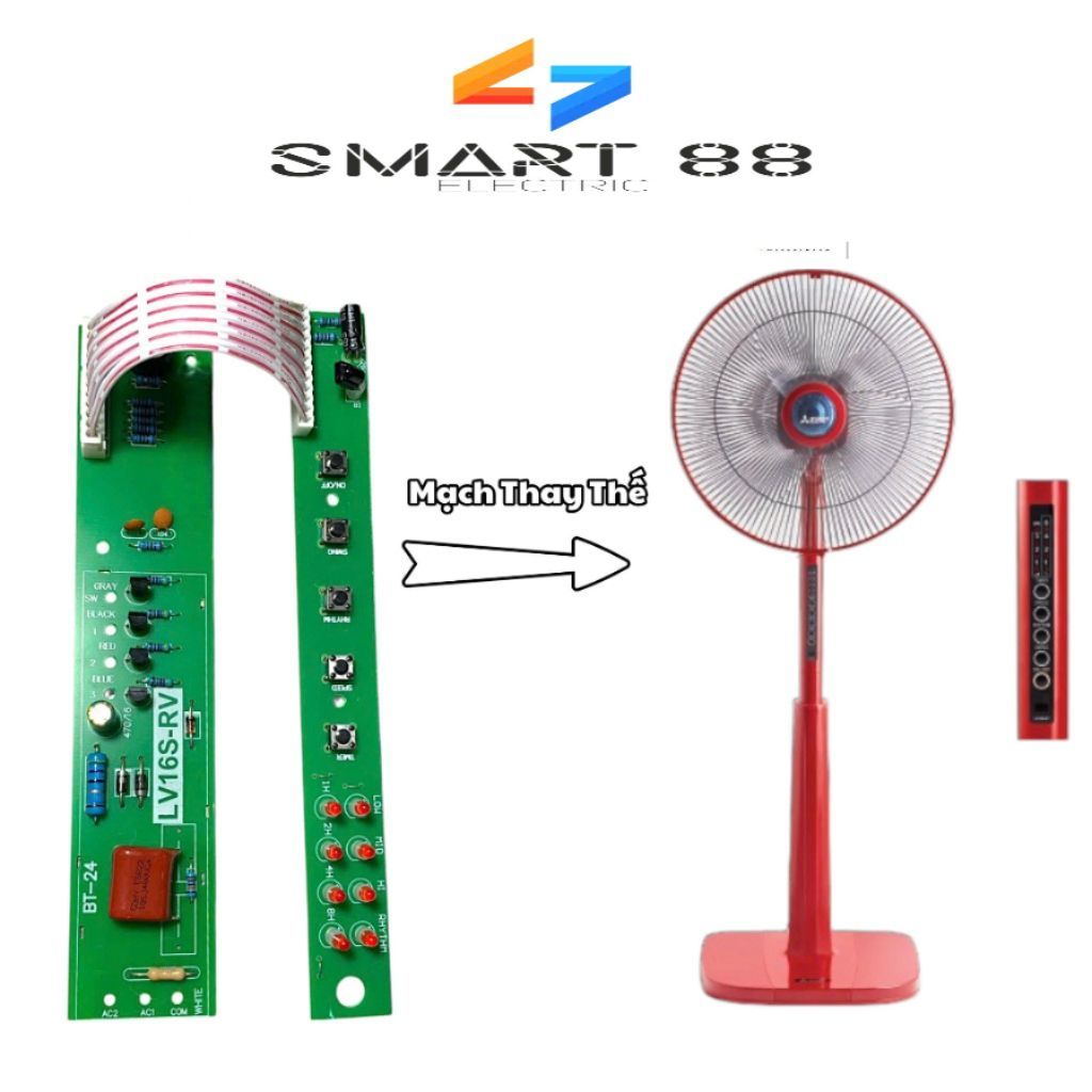 SMART88- Mạch Quạt Cây Mitsubishi LV16S-RV -  Bo Mạch + Tay Điều Khiển + Phím Bấm Thay Thế Đầy Đủ Dễ