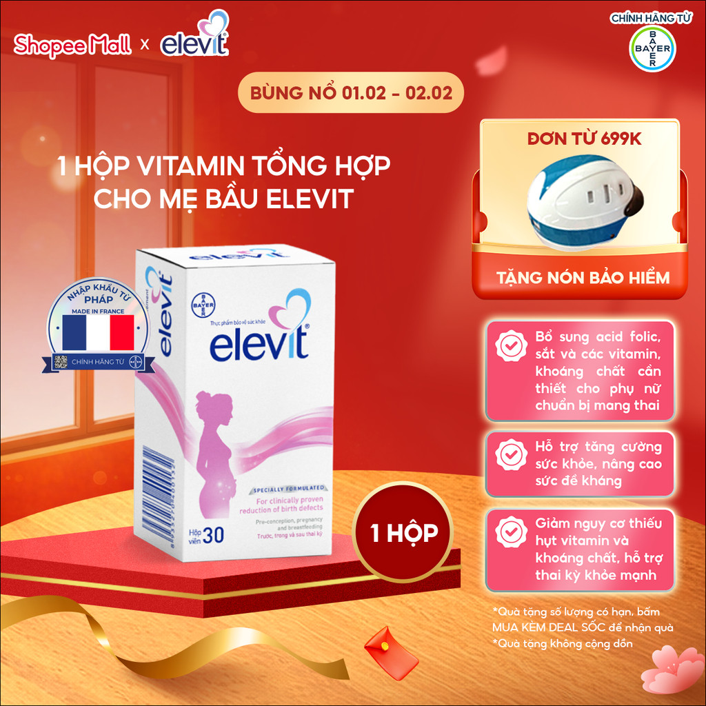 [LS] Thực phẩm bảo vệ sức khỏe Elevit bổ sung Acid Folic, Sắt, Canxi, Các Vitamin và Các khoáng chất