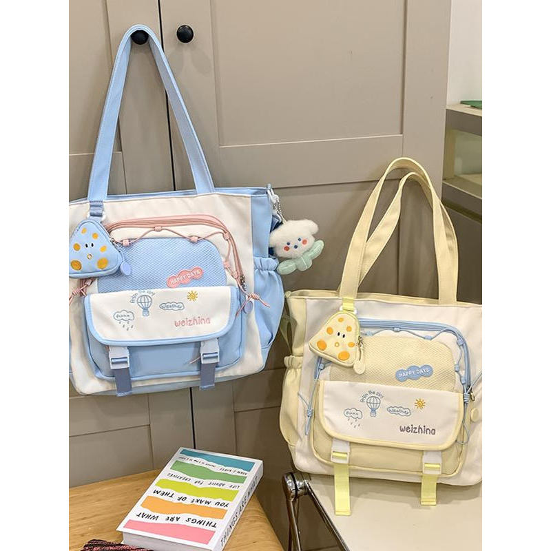 túi tote có khóa kéo túi tote Túi Vải Nữ Đeo Vai Túi Nhật Bản Dung Tích Lớn Túi Tote Mang Theo Túi Sách Lớp Học Sinh Tất Cả @ -