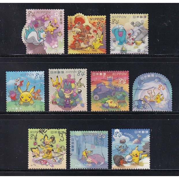 Bộ 10 Tem Bưu Chính  Nhật Bản - Pokemon | Japan - Pokemon 84yen 2021 G282 (10) | Used/CTO