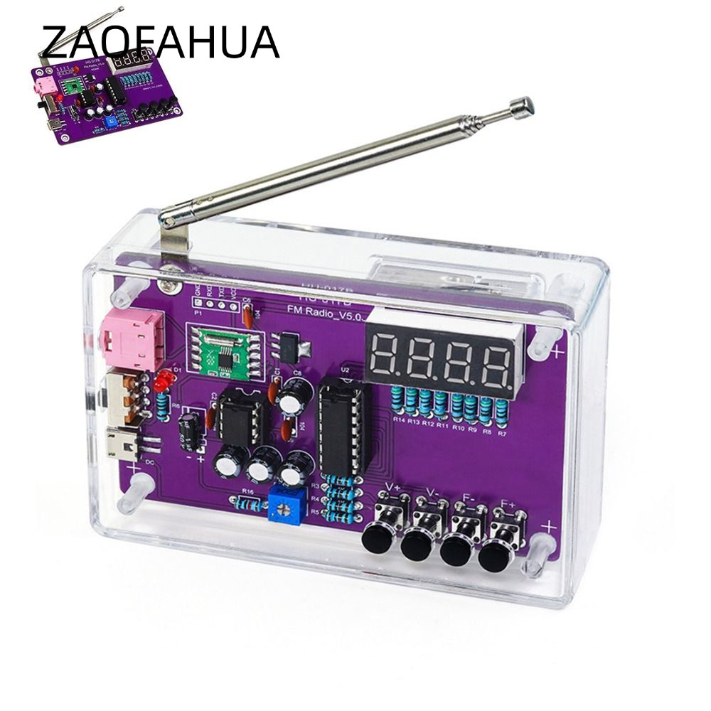 Bộ điện tử đài FM ZAOFAHUA DIY, Màn hình kỹ thuật số có thể điều chỉnh tần số HU-017B Radio DIY Kit,