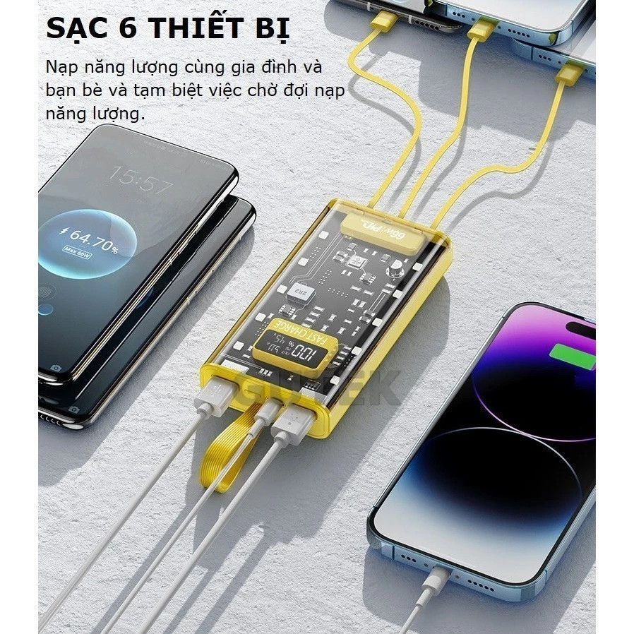 [NEW] Sạc Dựng Phòng Trong Suốt 30000mAh Với 2 Cổng Sạc Nhanh 22.5w và PD 20W Kèm 4 Đầu Sạc Màn Hình LED- DL Tech | BigBuy360 - bigbuy360.vn