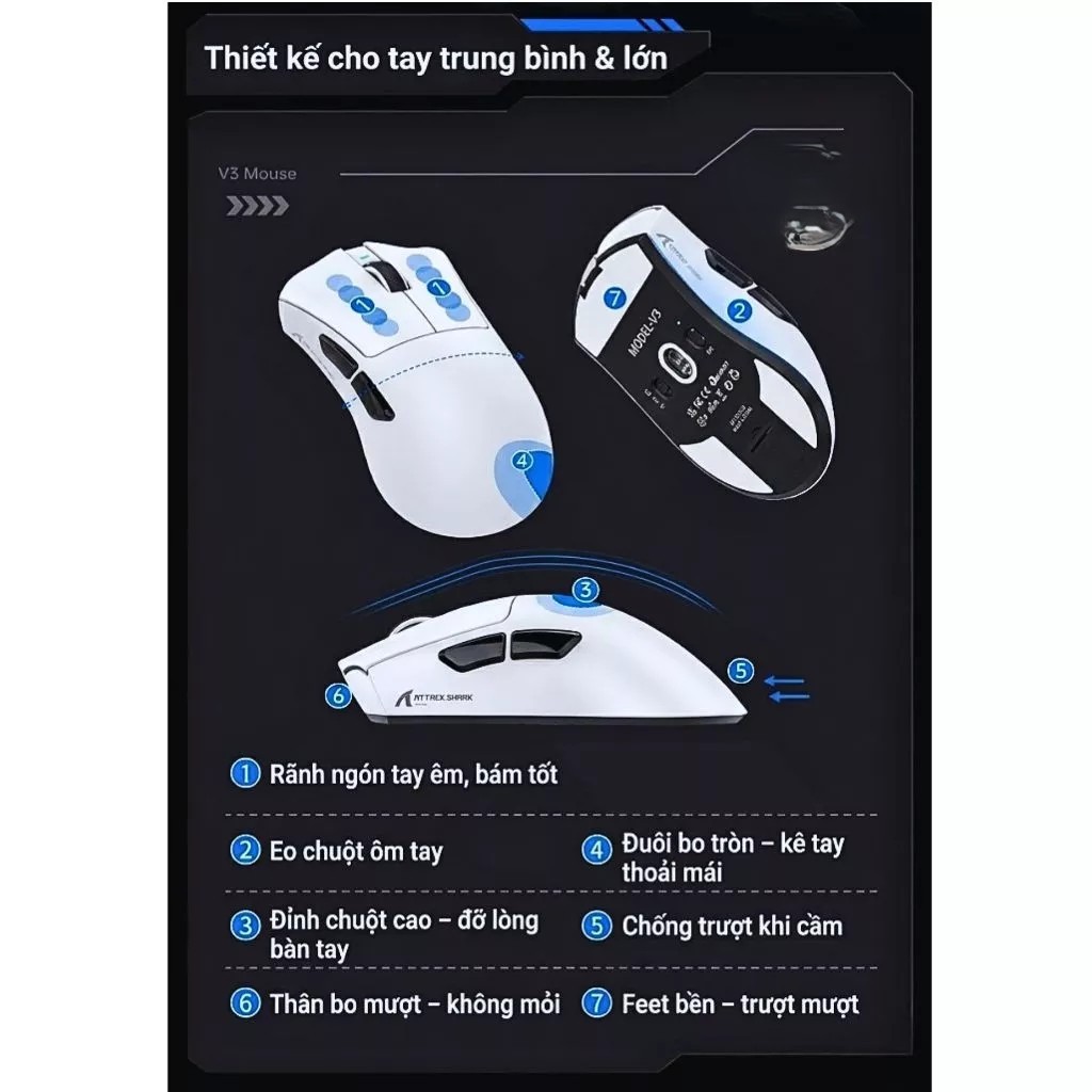 Chuột gaming không dây Attack Shark – V3 Series (PAW3311 / 1000Hz Polling Rate / Dock sạc RGB  Pro) | BigBuy360 - bigbuy360.vn