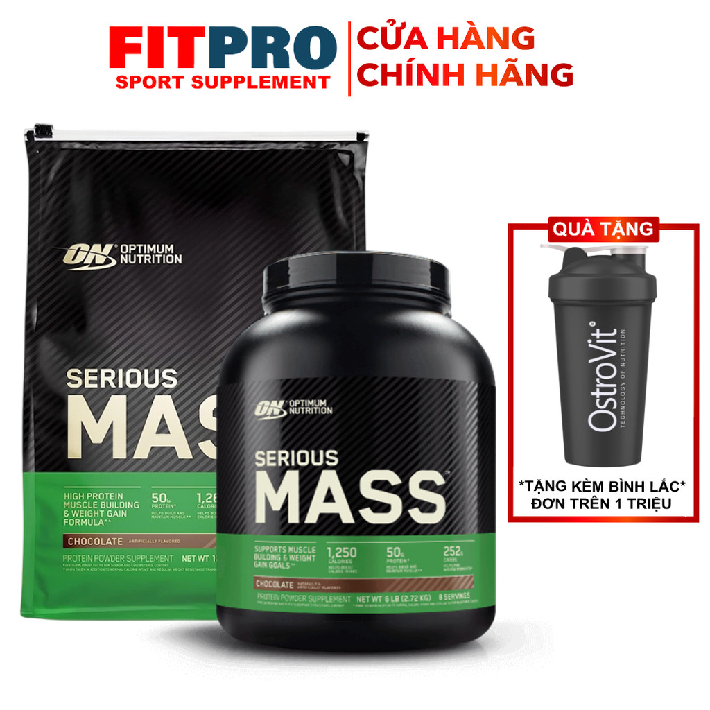 Sữa Bột Optimum Nutrition Serious Mass (6LBS, 12LBS) Thực Phẩm Bổ Sung Đạm và Calo - Nhập khẩu USA