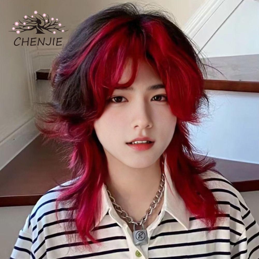 Tóc Giả Mullet Layer Xoăn, Chịu Nhiệt Cho Cosplay và Halloween - Màu Đỏ Nổi Bật