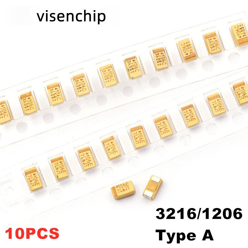 10 Chiếc Tụ Điện Tantalum Loại A 47UF 10UF 22UF 1UF 2.2UF 3.3UF 4.7UF SMD 3216 Điện Dung 6.3V 10V 16