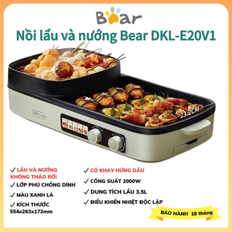 Bếp Lẩu Nướng Điện 2 Ngăn Đa Năng 2in1 Bear DKL-C15G1 bảo hành 12 tháng ..