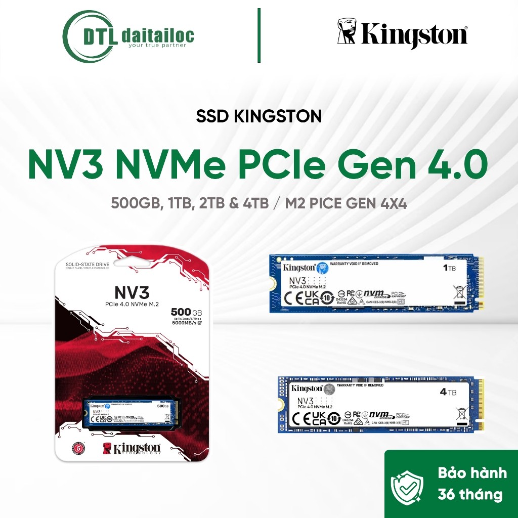 SSD KINGSTON NV3 NVMe PCIe Gen 4.0 500GB, 1TB, 2TB & 4TB M2 PICE GEN 4X4 | Chính Hãng | Bảo hành 36T