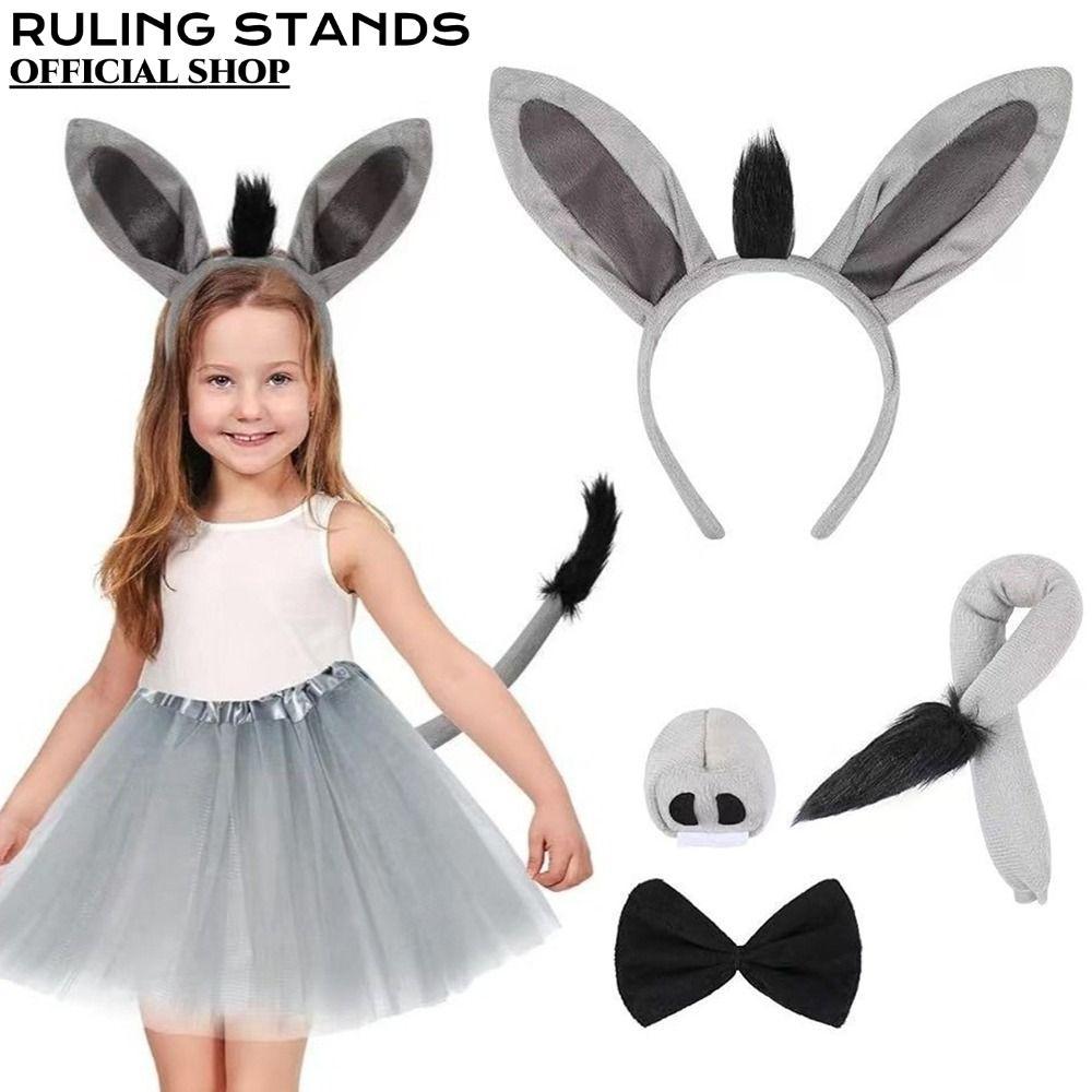 RULING STANDS 4 Bộ Trang Phục Lừa, Ngộ nghĩnh Thắt Nơ Donkey Headband, Động Vật Đuôi Mũi Cosplay Dre