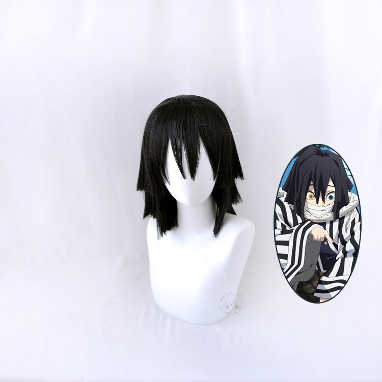 Iguro Obanai Cosplay Tóc Giả Anime Demon Slayer Màu Đen Ngắn, Chống Nóng