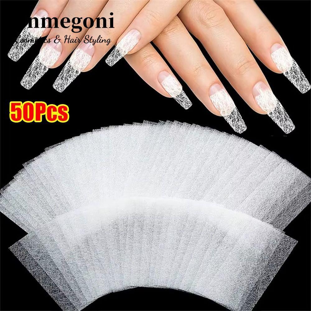 UNMEGONI 50 Cái Nối Dài Móng Tay Sợi Thủy Tinh Lụa, Làm Móng Tay Xây Dựng Dạng Acrylic Bọc, Gel UV Pháp Không Dệt 8x4cm Giấy Sợi Thủy Tinh