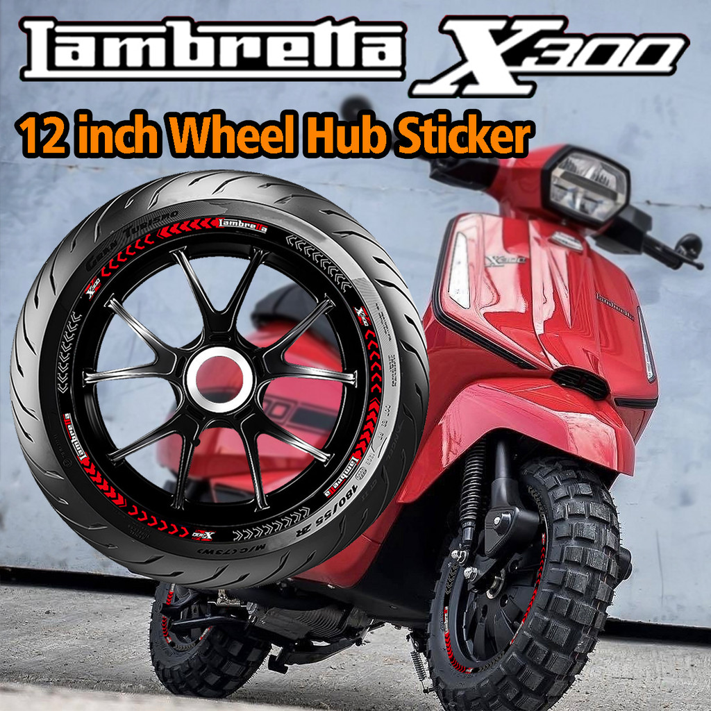 Lambretta X300 Bánh Xe Trung Tâm Miếng Dán 12 "Phản Quang Chống Thấm Nước Decal Xe Máy Sọc Miếng Dán