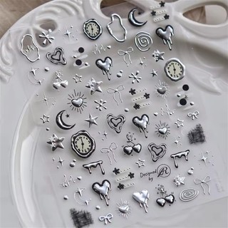 Bạc Bướm Khóa Trái Tim Chìa Khóa Gothic Trái Tim Tình Yêu Nơ Hình Học Hình Dạng Kim Loại DIY Móng Tay Nghệ Thuật Miếng Dán Làm Móng Tay Đề Can Trang Trí