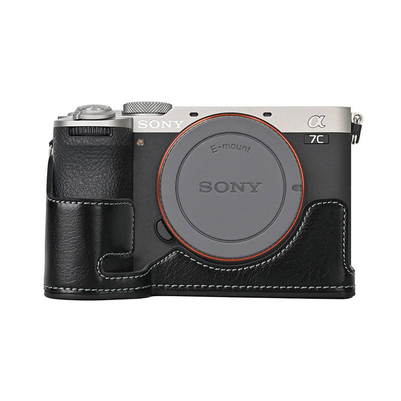 Thích hợp cho Sony a7c2 Half Case Túi đựng máy ảnh Vỏ da Đế cửa sổ A7C2 Vỏ bảo vệ