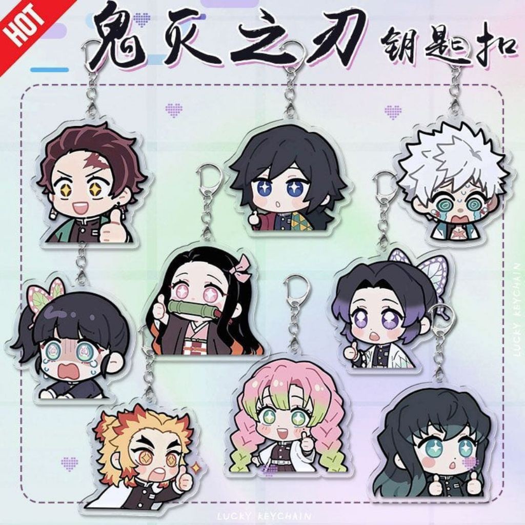 Demon Slayer Tanjiro Nezuko Zenitsu Anime Kawaii Design Gantungan Kunci Akrilik Anime Acrylic Keycha