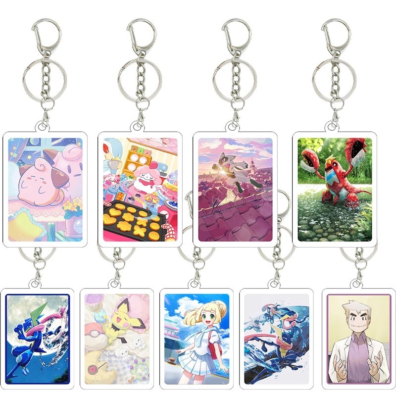 Móc khóa Pokemon Anime Acrylic Gengar Psyduck Bulbasaur Mewtwo Greninja Lillie phụ kiện trang trí ba