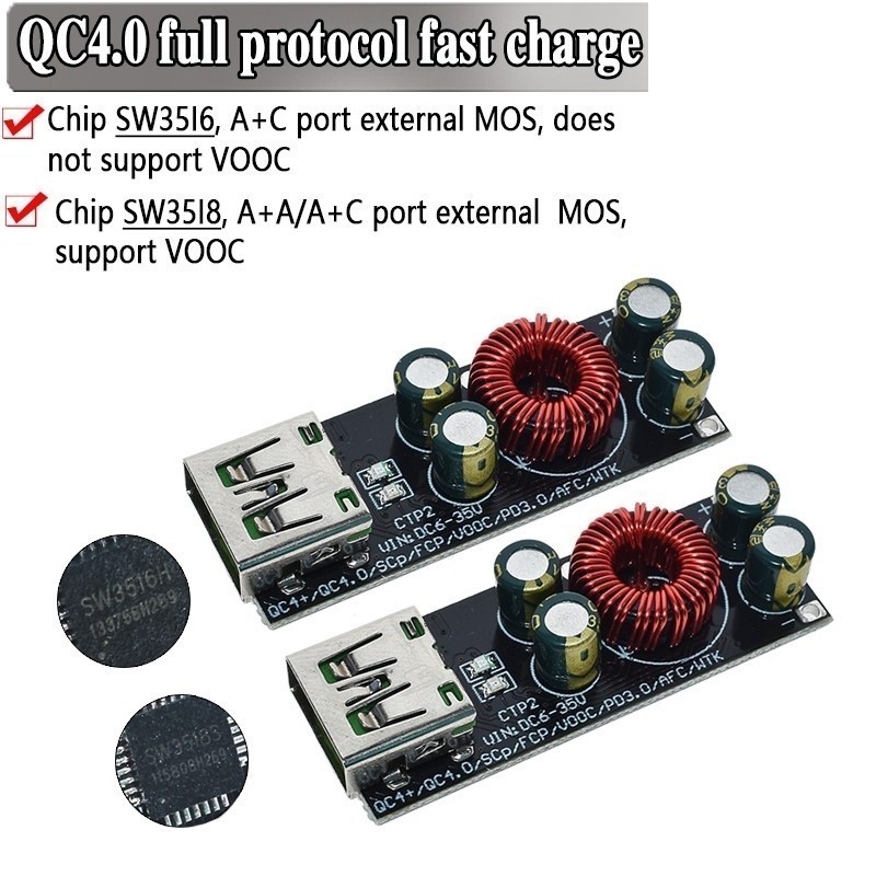 194 SW3518 Mô-đun bộ chuyển đổi bộ sạc nhanh 6-35V QC4.0 PD3.0 USB Type-C Bảng sạc nhanh cho điện th