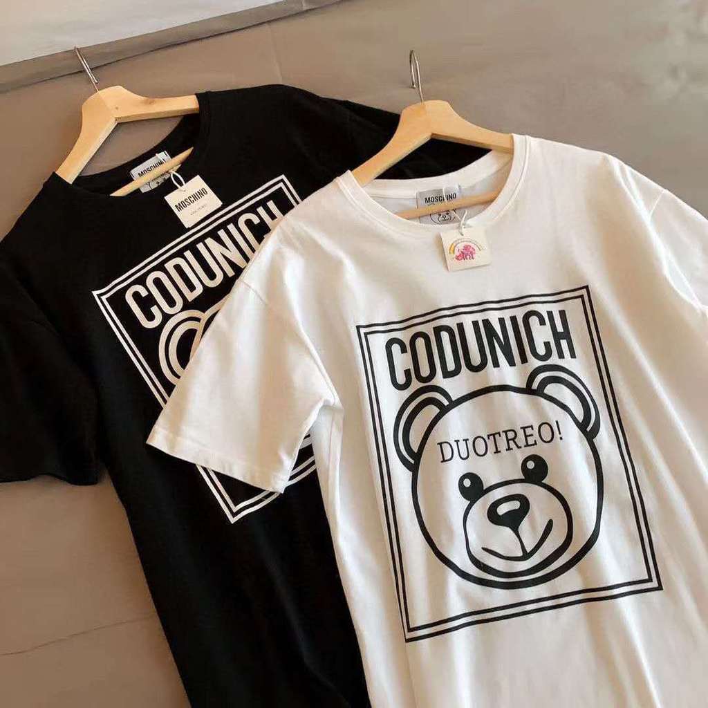 Moschino Áo Thun Cặp Đôi Nam Nữ, Hình Gấu Hoạt Hình Dễ Thương