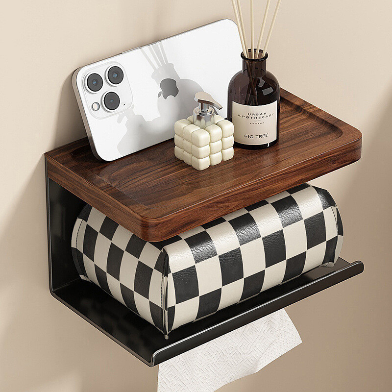 Popular~Walnut wood bathroom tissue box, no-drill paper towel holder, toilet paper rack, restroom to