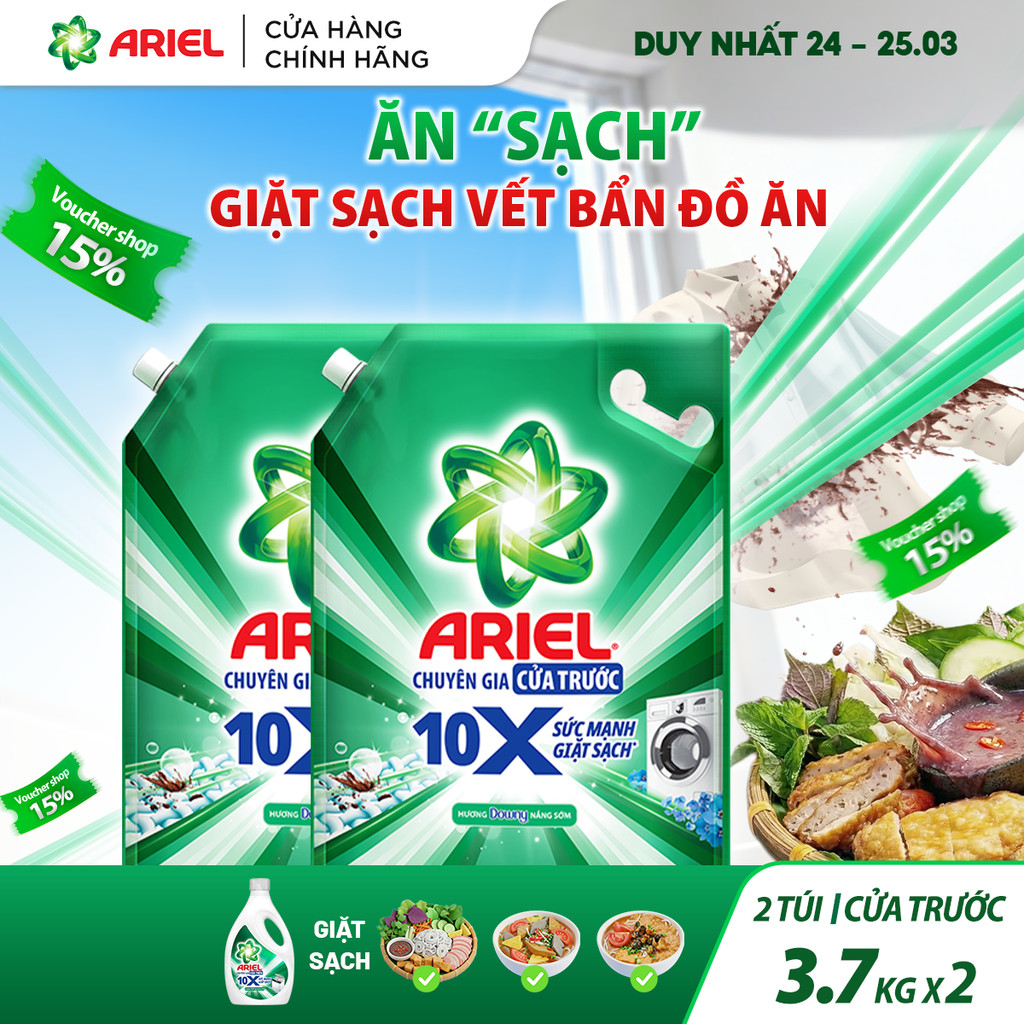Combo 2 Nước Giặt Cửa Trước ARIEL 10X Giặt Sạch 3.7KG