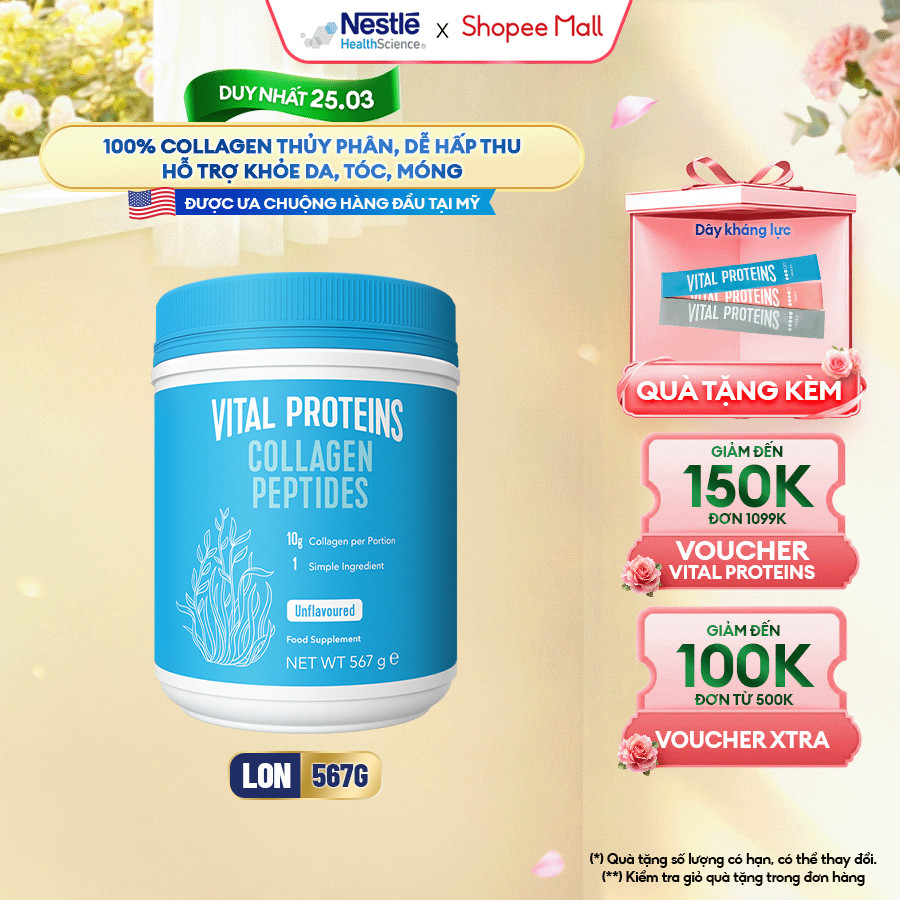 Collagen Thủy Phân Dạng Bột NESTLÉ VITAL PROTEINS Mỹ Hỗ Trợ Làm Đẹp Da,Móng,Tóc 567G