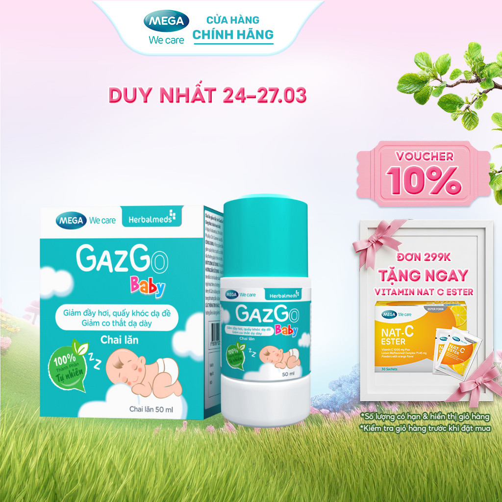 Chai lăn giúp giảm đầy hơi, quấy khóc dạ đề cho trẻ sơ sinh Mega We Care Gazgo Baby (50ml)